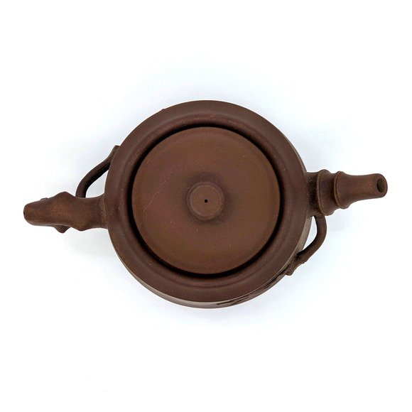 Yixing Teapot Chinese Unglazed w Bamboo Motif Handmade Zisha Clay Signed - Picture 6 of 11